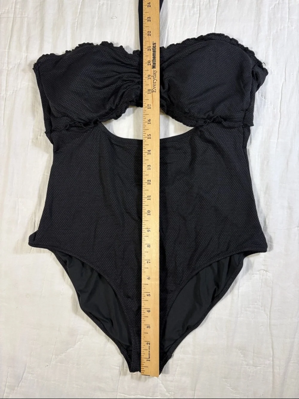 Aerie Black Textured Cutout One Piece Swimsuit Full Coverage Large L